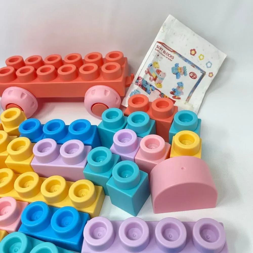 Abbabby Soft Building Block Set for Toddler Preschool Toy 63 Pieces Pastel
